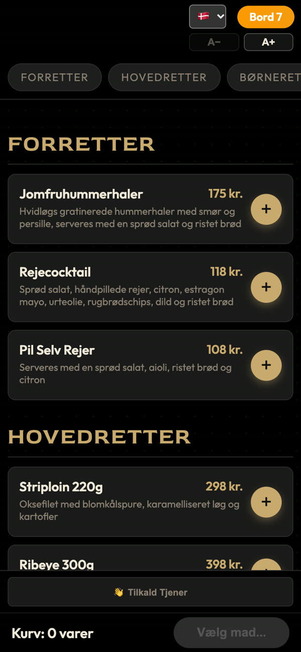 Mørkt menukort med guld til en bistro